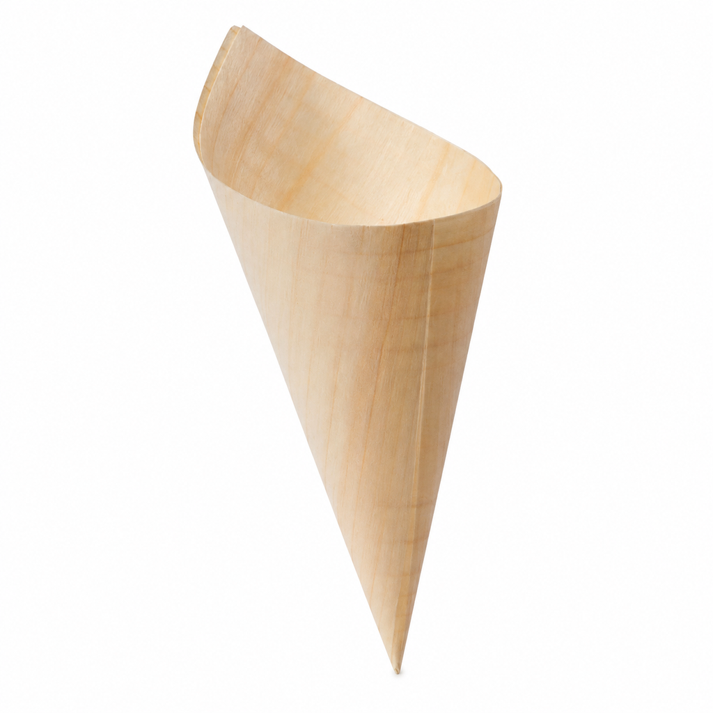 Cono de madera para gastronomía 6 Pzas. Bandeja cónica, alimentos para llevar, catering