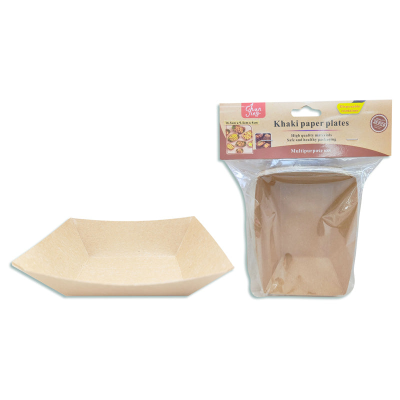 Contenedor Plato Bandeja Kraft 15 Unidades Descartables Rectangular 22 x 15 x 6 cm