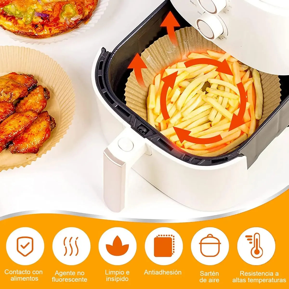 Bandeja Para Freidora Aire Redonda Pack 50 Papel Desechable