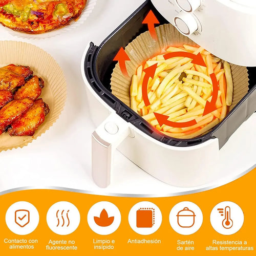 Bandeja Para Freidora Aire Redonda Pack 50 Papel Desechable